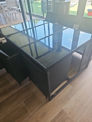Conjunto Mesa y Sillas Ratán Negro