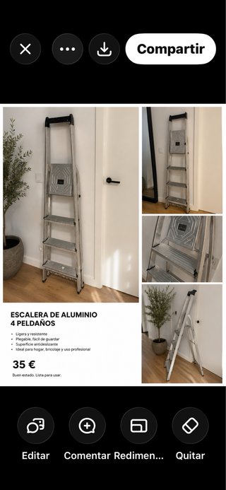 Escalera plegable aluminio 4 peldaños y bandeja