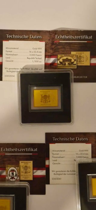 Lote 5 Monedas Oro Fino .999 Chad