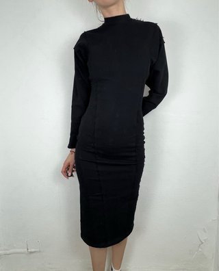 Vestido Midi Zara Negro Manga Larga Talla S