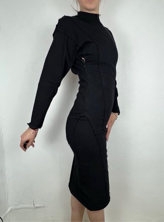 Vestido Midi Zara Negro Manga Larga Talla S