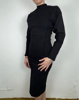 Vestido Midi Zara Negro Manga Larga Talla S
