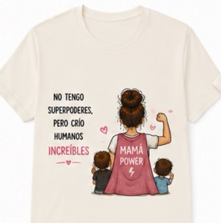 Camiseta Mamá Power Beige y Rosa