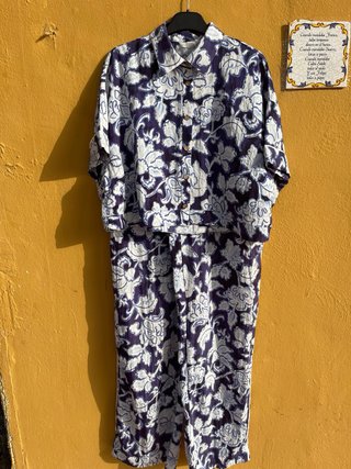 Conjunto Zara Estampado Floral Azul y Blanco