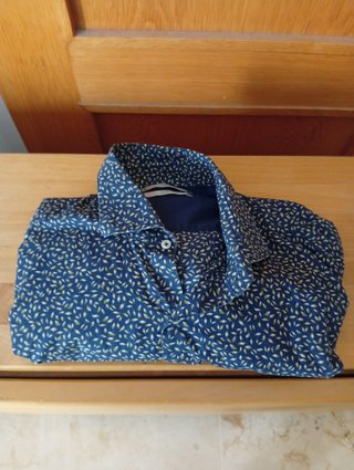 Camisa azul con estampado de pétalos