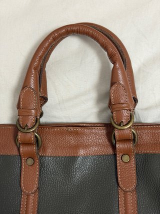 Bolso Massimo Dutti Piel Marrón y Verde Oliva