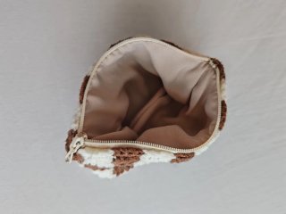 Monedero crochet cuadros marrón y blanco