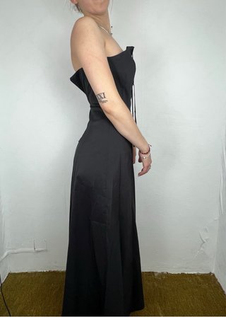 Vestido largo negro Y2K corsé gótico