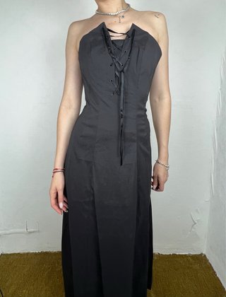 Vestido largo negro Y2K corsé gótico
