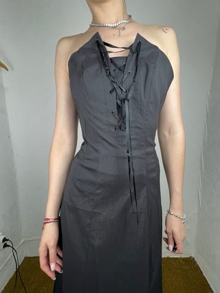 Vestido largo negro Y2K corsé gótico