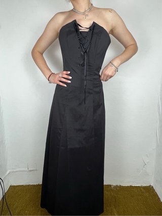 Vestido largo negro Y2K corsé gótico