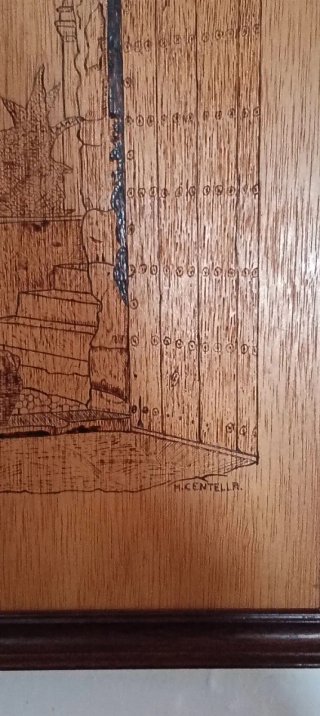 Cuadro pirograbado madera escena rural