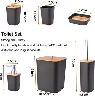 Set Accessori Bagno Nero e Legno
