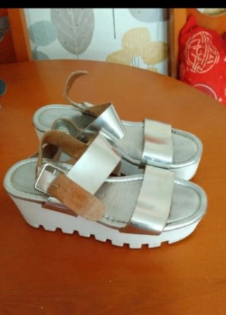 Sandalias Plataforma Plata Talla 37