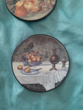 4 Platos Decorativos Vintage Frutas