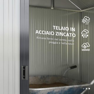 Caseta de Jardín 2.7M² de Acero Galvanizado con Estantes Ajustables, Salidas de Aire, Cobertizo de Jardín con Cerradura, Techo Inclinado, Doble Puertas Correderas Bloqueables, Gris Oscuro
