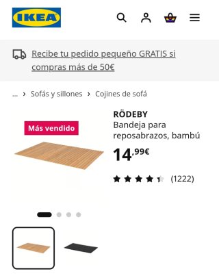 RÖDEBY, bandeja reposabrazos bambú de Ikea