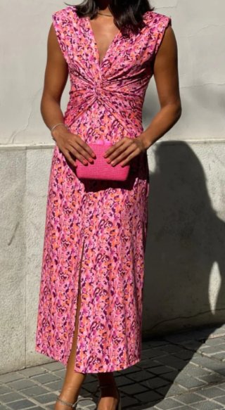 Vestido elástico estampado floral rosa