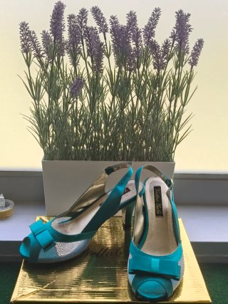 Zapatos de fiesta turquesa y dorados 37 (36)