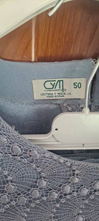 Vestido 2 piezas señora gris/azul, 1bolso, pañuelo