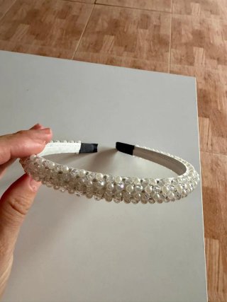 Diadema Perlas y Cristales Plata