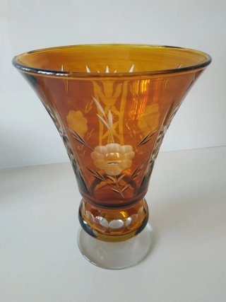 Jarrón Cristal Ámbar Grabado