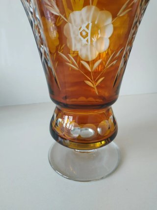 Jarrón Cristal Ámbar Grabado