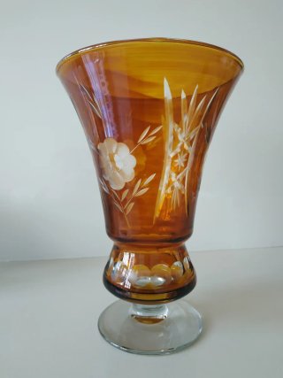 Jarrón Cristal Ámbar Grabado