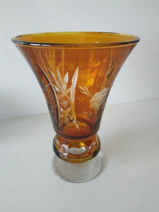 Jarrón Cristal Ámbar Grabado