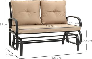 Banco de Balanceo de Jardín para 2 Personas con Cojines Acolchados para Asiento y Respaldo, 122X70X87Cm, Caqui
