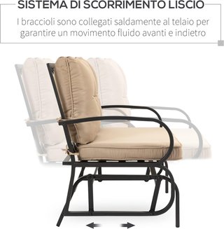 Banco de Balanceo de Jardín para 2 Personas con Cojines Acolchados para Asiento y Respaldo, 122X70X87Cm, Caqui