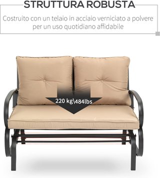 Banco de Balanceo de Jardín para 2 Personas con Cojines Acolchados para Asiento y Respaldo, 122X70X87Cm, Caqui