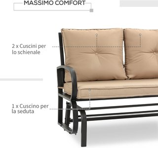 Banco de Balanceo de Jardín para 2 Personas con Cojines Acolchados para Asiento y Respaldo, 122X70X87Cm, Caqui