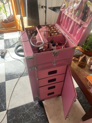 Trolley manicura profesional rosa con mesa