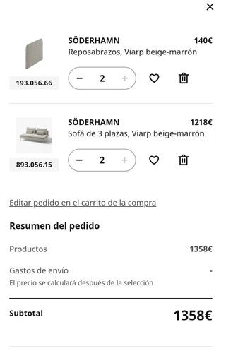 Sofá Sillom dos  modulos de 1,92 cada uno