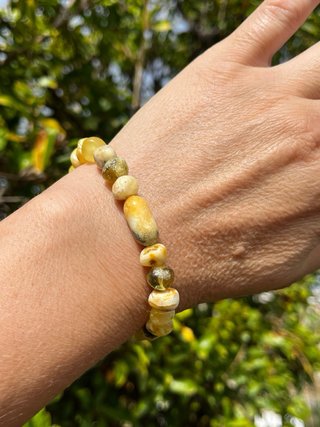 Pulsera elástica de ámbar báltico natural multicol