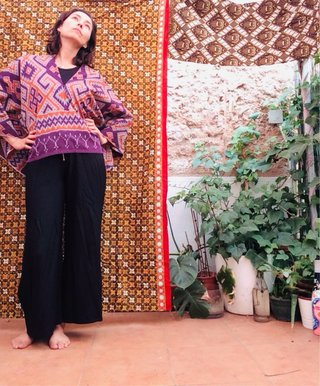 Poncho Lombok Indonesia Telar Morado/Marrón