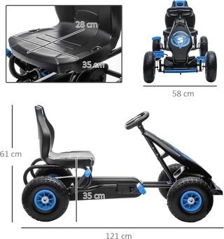 Go Kart a Pedali para Niños de 5-12 Años con Asiento Regulable y Ruedas de Goma Inflables Amortiguadas, Azul