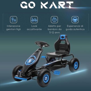 Go Kart a Pedali para Niños de 5-12 Años con Asiento Regulable y Ruedas de Goma Inflables Amortiguadas, Azul