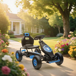 Go Kart a Pedali para Niños de 5-12 Años con Asiento Regulable y Ruedas de Goma Inflables Amortiguadas, Azul