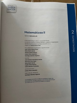 Matemáticas II, 2 Bachillerato serie Resuelve
