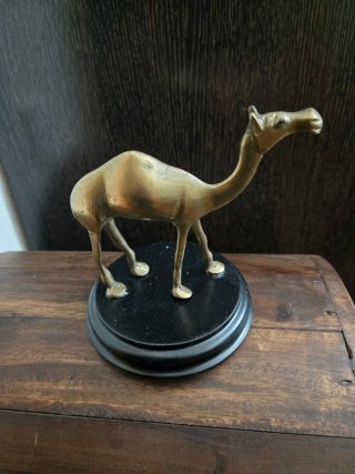 Figura camello bronce peana madera