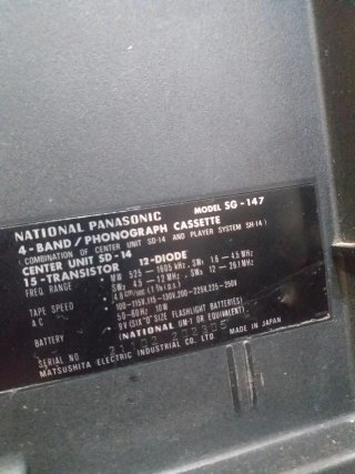 Radio Cassette Vintage National Panasonic SG-147