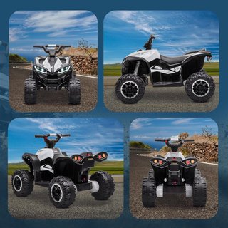 Quad Eléctrico para Niños 12V ATV, Coche Eléctrico Con Doble Motor Y 2 Velocidades, Ruedas Anchas Con Faros LED, Claxon Y Música, Edad 3-5 Años, Blanco