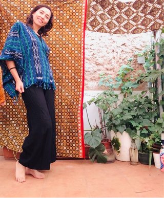 Poncho Lombok Indonesia Azul/Verde Talla Única