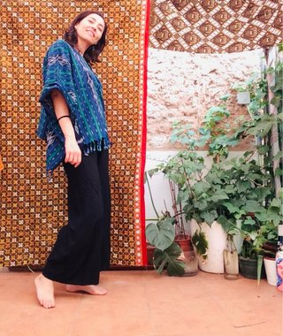 Poncho Lombok Indonesia Azul/Verde Talla Única