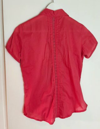 Camisa Verano Roja Encaje Manga Corta