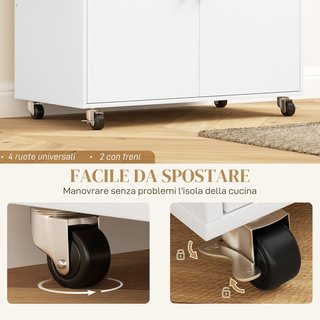 Isla de Cocina Con Mesa Plegable, Cajón, Armario de 2 Puertas, Porta Especias y Toallero, Mueble de Cocina Con Estante Regulable y Ruedas con Freno, 106X42X87 Cm, Blanco