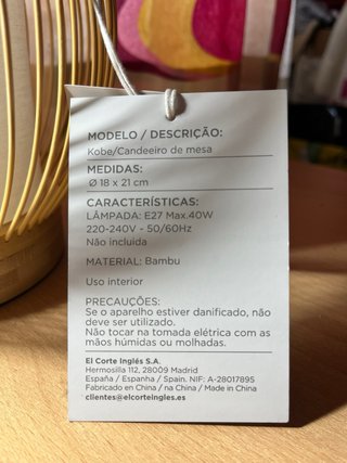 Lámpara de mesa Kobe. El Corte Inglés