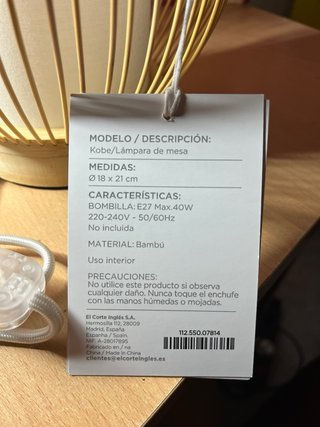 Lámpara de mesa Kobe. El Corte Inglés